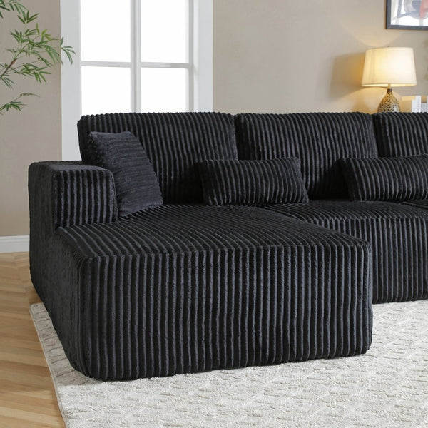 English Elm 109'' Modular Cloud Sectional Corduroy Deep Seat L-shape Sofa for Living Room Lounging Black Left Chaise W1117S00452