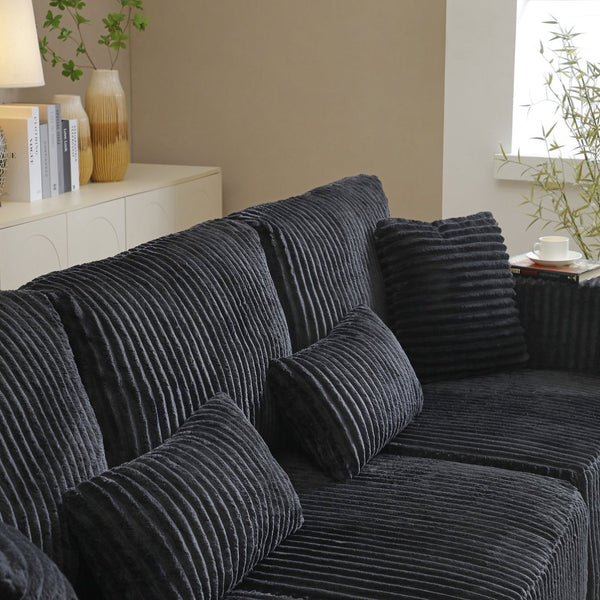 English Elm 109'' Modular Cloud Sectional Corduroy Deep Seat L-shape Sofa for Living Room Lounging Black Left Chaise W1117S00452