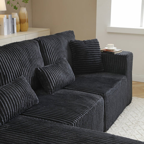 English Elm 109'' Modular Cloud Sectional Corduroy Deep Seat L-shape Sofa for Living Room Lounging Black Left Chaise W1117S00452