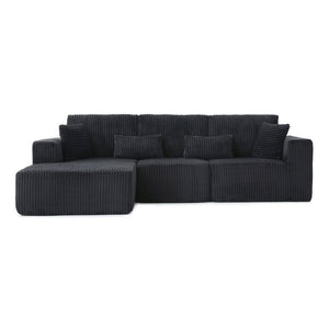 English Elm 109'' Modular Cloud Sectional Corduroy Deep Seat L-shape Sofa for Living Room Lounging Black Left Chaise W1117S00452
