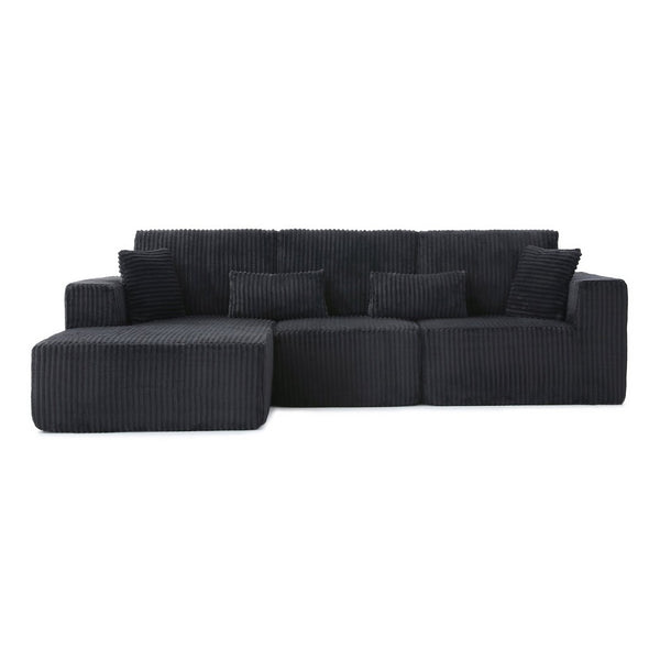 English Elm 109'' Modular Cloud Sectional Corduroy Deep Seat L-shape Sofa for Living Room Lounging Black Left Chaise W1117S00452