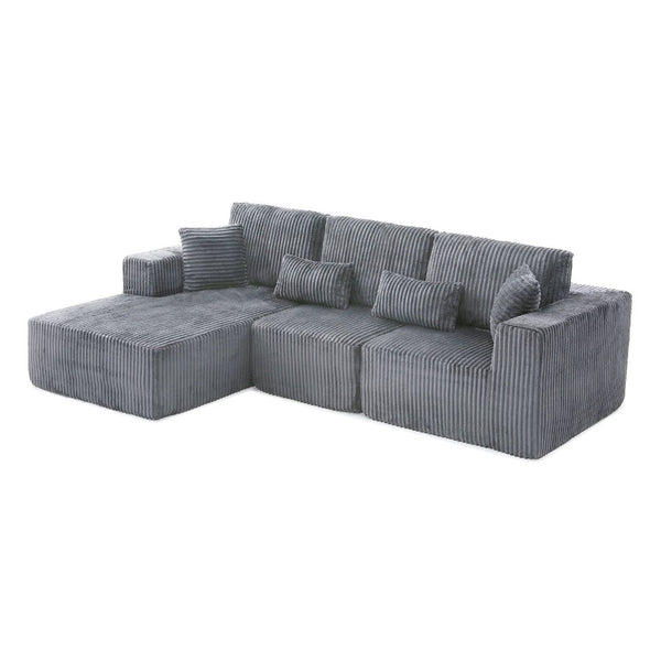 English Elm 109'' Modular Cloud Sectional Corduroy Deep Seat L-shape Sofa for Living Room Lounging Grey Left Chaise W1117S00453