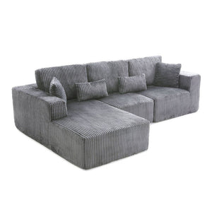 English Elm 109'' Modular Cloud Sectional Corduroy Deep Seat L-shape Sofa for Living Room Lounging Grey Left Chaise W1117S00453