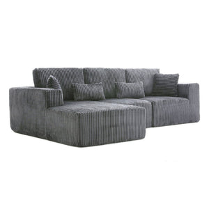 English Elm 109'' Modular Cloud Sectional Corduroy Deep Seat L-shape Sofa for Living Room Lounging Grey Left Chaise W1117S00453