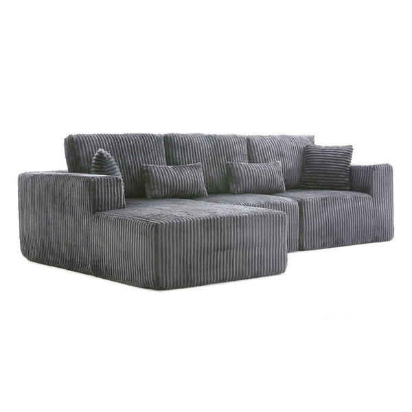 English Elm 109'' Modular Cloud Sectional Corduroy Deep Seat L-shape Sofa for Living Room Lounging Grey Left Chaise W1117S00453