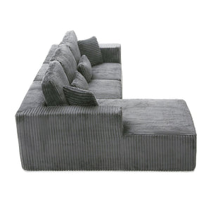 English Elm 109'' Modular Cloud Sectional Corduroy Deep Seat L-shape Sofa for Living Room Lounging Grey Left Chaise W1117S00453