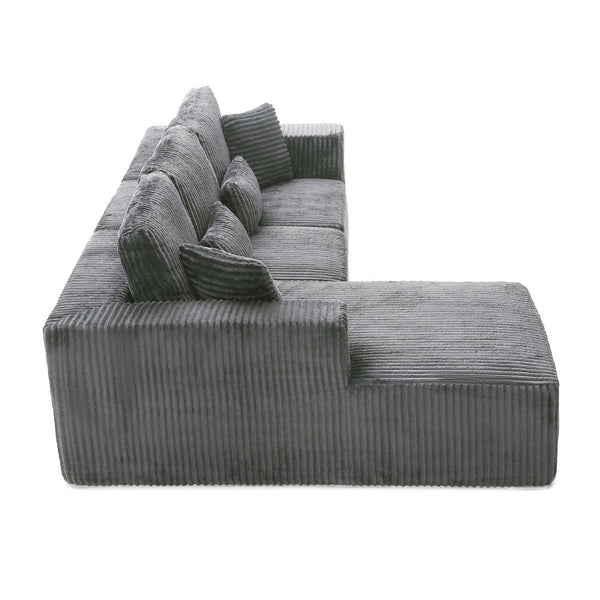 English Elm 109'' Modular Cloud Sectional Corduroy Deep Seat L-shape Sofa for Living Room Lounging Grey Left Chaise W1117S00453