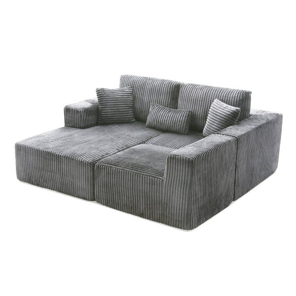 English Elm 109'' Modular Cloud Sectional Corduroy Deep Seat L-shape Sofa for Living Room Lounging Grey Left Chaise W1117S00453