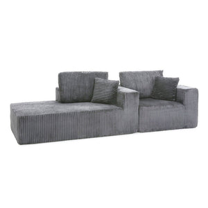 English Elm 109'' Modular Cloud Sectional Corduroy Deep Seat L-shape Sofa for Living Room Lounging Grey Left Chaise W1117S00453