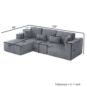 English Elm 109'' Modular Cloud Sectional Corduroy Deep Seat L-shape Sofa for Living Room Lounging Grey Left Chaise W1117S00453