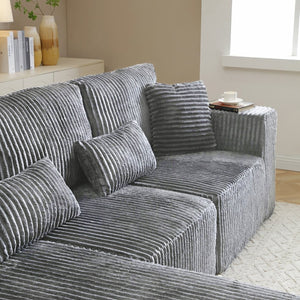 English Elm 109'' Modular Cloud Sectional Corduroy Deep Seat L-shape Sofa for Living Room Lounging Grey Left Chaise W1117S00453