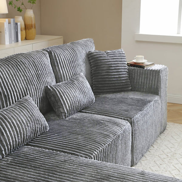 English Elm 109'' Modular Cloud Sectional Corduroy Deep Seat L-shape Sofa for Living Room Lounging Grey Left Chaise W1117S00453