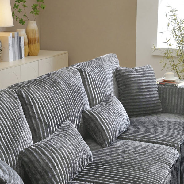 English Elm 109'' Modular Cloud Sectional Corduroy Deep Seat L-shape Sofa for Living Room Lounging Grey Left Chaise W1117S00453