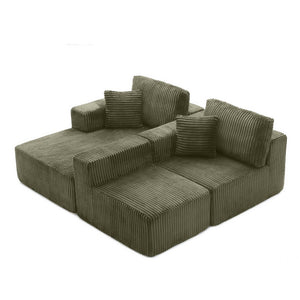 English Elm 109'' Modular Cloud Sectional Corduroy Deep Seat L-shape Sofa for Living Room Lounging Green Left Chaise W1117S00454