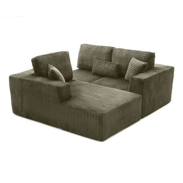English Elm 109'' Modular Cloud Sectional Corduroy Deep Seat L-shape Sofa for Living Room Lounging Green Left Chaise W1117S00454