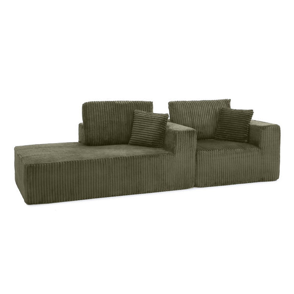 English Elm 109'' Modular Cloud Sectional Corduroy Deep Seat L-shape Sofa for Living Room Lounging Green Left Chaise W1117S00454