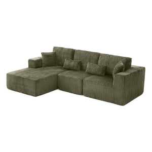 English Elm 109'' Modular Cloud Sectional Corduroy Deep Seat L-shape Sofa for Living Room Lounging Green Left Chaise W1117S00454