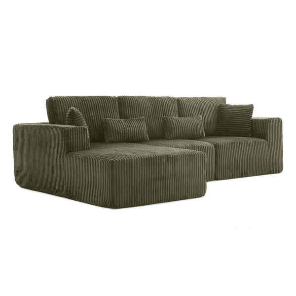 English Elm 109'' Modular Cloud Sectional Corduroy Deep Seat L-shape Sofa for Living Room Lounging Green Left Chaise W1117S00454