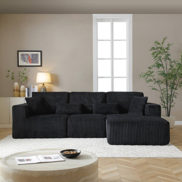 English Elm 109'' Modular Cloud Sectional Corduroy Deep Seat L-shape Sofa for Living Room Lounging Black Right Chaise W1117S00455
