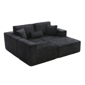 English Elm 109'' Modular Cloud Sectional Corduroy Deep Seat L-shape Sofa for Living Room Lounging Black Right Chaise W1117S00455
