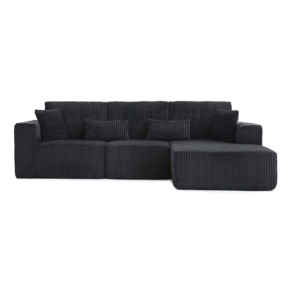 English Elm 109'' Modular Cloud Sectional Corduroy Deep Seat L-shape Sofa for Living Room Lounging Black Right Chaise W1117S00455