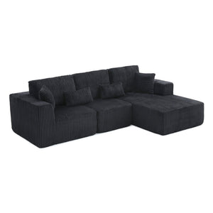 English Elm 109'' Modular Cloud Sectional Corduroy Deep Seat L-shape Sofa for Living Room Lounging Black Right Chaise W1117S00455