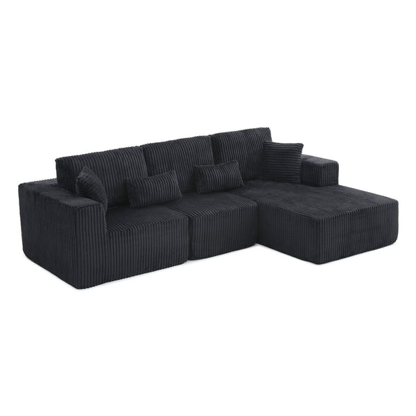 English Elm 109'' Modular Cloud Sectional Corduroy Deep Seat L-shape Sofa for Living Room Lounging Black Right Chaise W1117S00455