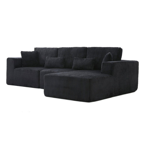 English Elm 109'' Modular Cloud Sectional Corduroy Deep Seat L-shape Sofa for Living Room Lounging Black Right Chaise W1117S00455