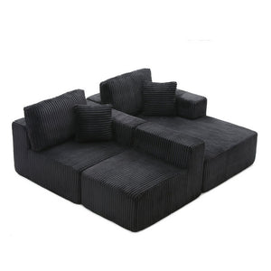 English Elm 109'' Modular Cloud Sectional Corduroy Deep Seat L-shape Sofa for Living Room Lounging Black Right Chaise W1117S00455
