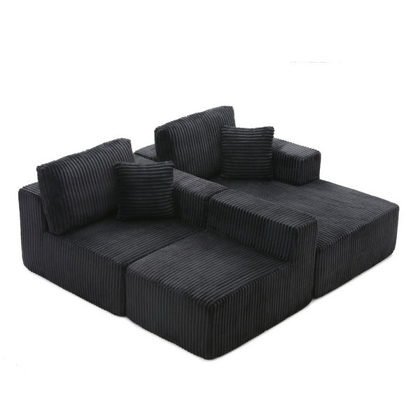 English Elm 109'' Modular Cloud Sectional Corduroy Deep Seat L-shape Sofa for Living Room Lounging Black Right Chaise W1117S00455