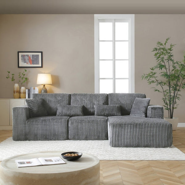 English Elm 109'' Modular Cloud Sectional Corduroy Deep Seat L-shape Sofa for Living Room Lounging Grey Right Chaise W1117S00456