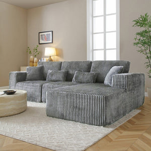 English Elm 109'' Modular Cloud Sectional Corduroy Deep Seat L-shape Sofa for Living Room Lounging Grey Right Chaise W1117S00456