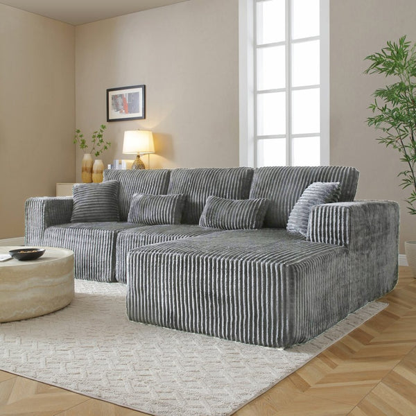 English Elm 109'' Modular Cloud Sectional Corduroy Deep Seat L-shape Sofa for Living Room Lounging Grey Right Chaise W1117S00456