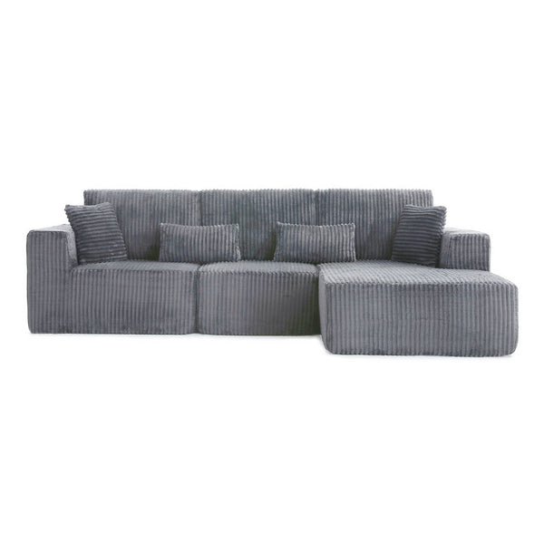 English Elm 109'' Modular Cloud Sectional Corduroy Deep Seat L-shape Sofa for Living Room Lounging Grey Right Chaise W1117S00456