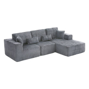 English Elm 109'' Modular Cloud Sectional Corduroy Deep Seat L-shape Sofa for Living Room Lounging Grey Right Chaise W1117S00456