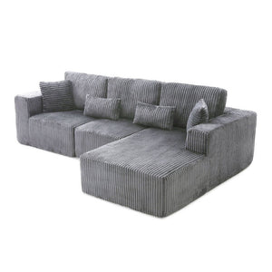 English Elm 109'' Modular Cloud Sectional Corduroy Deep Seat L-shape Sofa for Living Room Lounging Grey Right Chaise W1117S00456