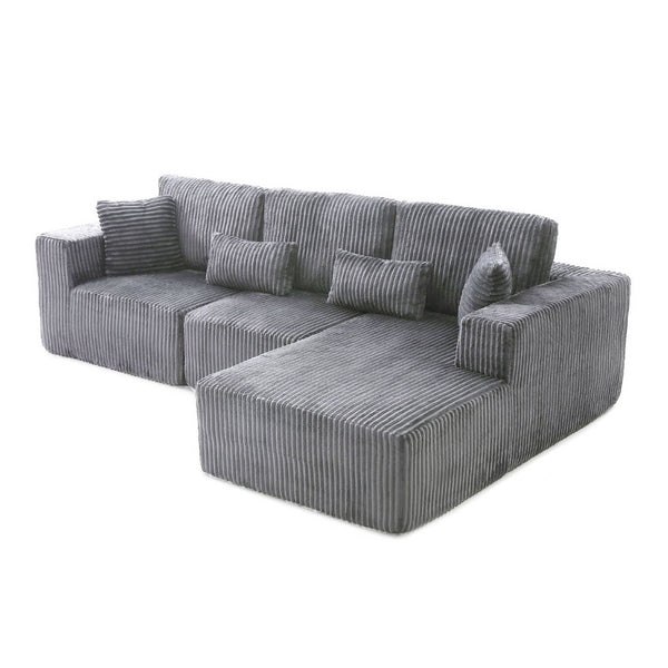 English Elm 109'' Modular Cloud Sectional Corduroy Deep Seat L-shape Sofa for Living Room Lounging Grey Right Chaise W1117S00456