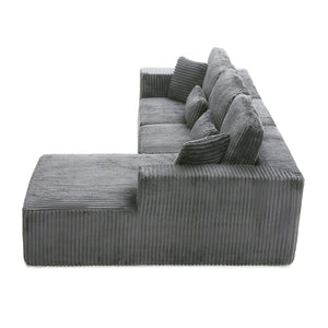 English Elm 109'' Modular Cloud Sectional Corduroy Deep Seat L-shape Sofa for Living Room Lounging Grey Right Chaise W1117S00456