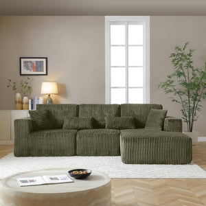 English Elm 109'' Modular Cloud Sectional Corduroy Deep Seat L-shape Sofa for Living Room Lounging Green Right Chaise W1117S00457