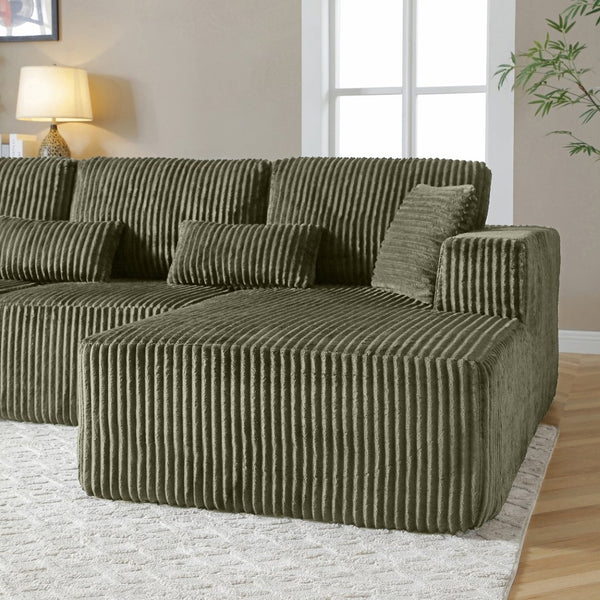 English Elm 109'' Modular Cloud Sectional Corduroy Deep Seat L-shape Sofa for Living Room Lounging Green Right Chaise W1117S00457