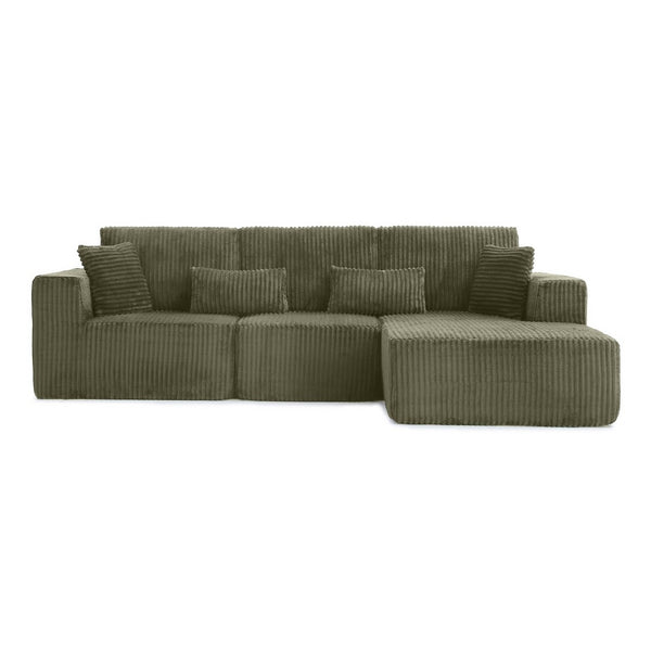 English Elm 109'' Modular Cloud Sectional Corduroy Deep Seat L-shape Sofa for Living Room Lounging Green Right Chaise W1117S00457
