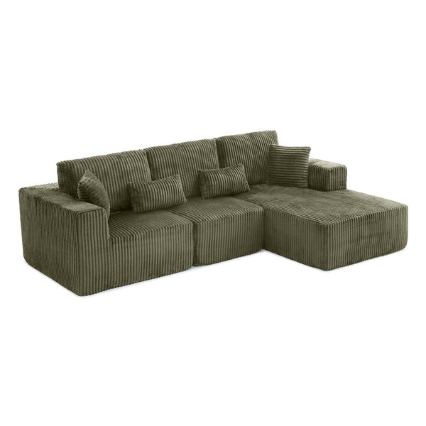 English Elm 109'' Modular Cloud Sectional Corduroy Deep Seat L-shape Sofa for Living Room Lounging Green Right Chaise W1117S00457