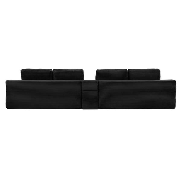 English Elm 150 Inch Modular Corduroy Sectional with Deep Cloud Seating USB Ports Living Room Black L-Shape W1117S00458