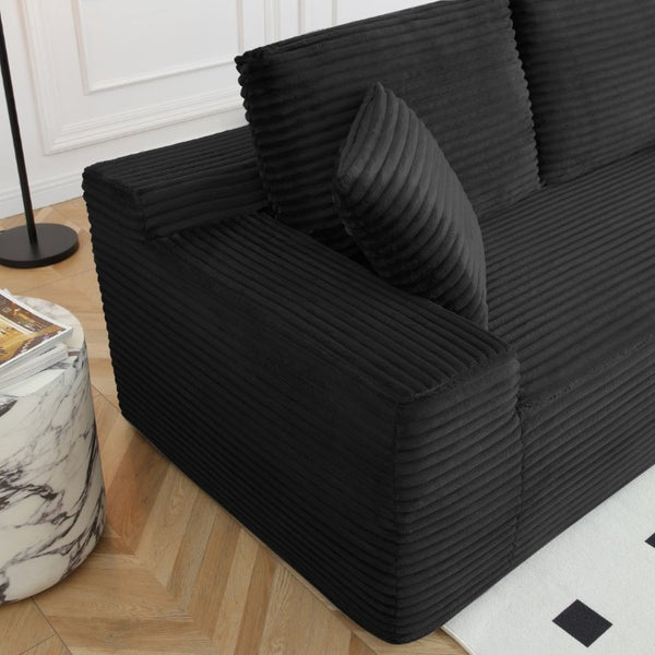 English Elm 150 Inch Modular Corduroy Sectional with Deep Cloud Seating USB Ports Living Room Black L-Shape W1117S00458