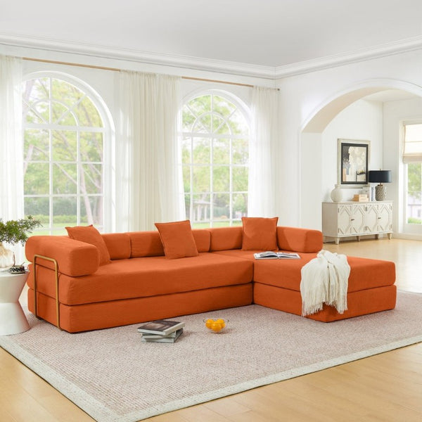 English Elm 108 Inch Corduroy Modular Cloud Sectional Deep Seat Foam Sofa Bed No Assembly Orange W1117S00473