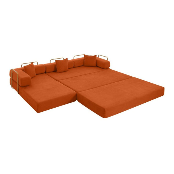English Elm 108 Inch Corduroy Modular Cloud Sectional Deep Seat Foam Sofa Bed No Assembly Orange W1117S00473
