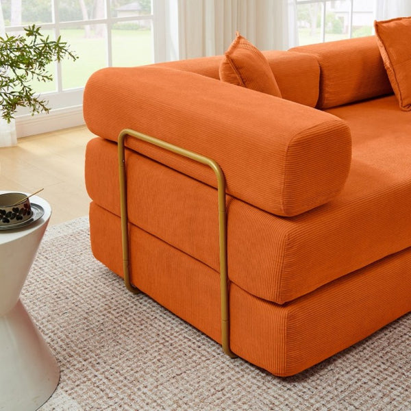 English Elm 108 Inch Corduroy Modular Cloud Sectional Deep Seat Foam Sofa Bed No Assembly Orange W1117S00473
