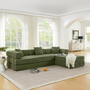 English Elm 108 Inch Corduroy Modular Cloud Sectional Deep Seat Foam Sofa Bed No Assembly Green W1117S00474
