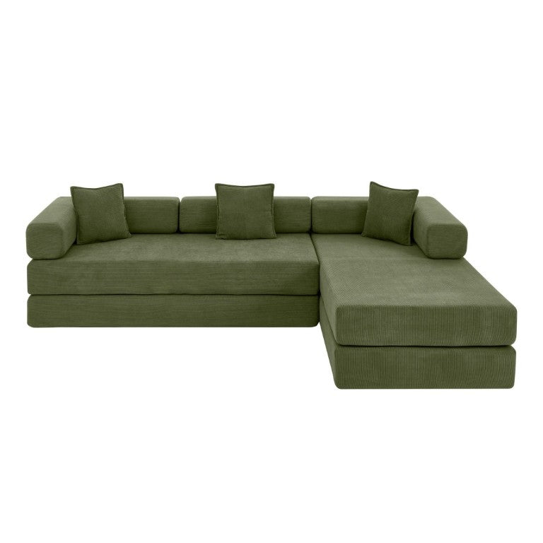 English Elm 108 Inch Corduroy Modular Cloud Sectional Deep Seat Foam Sofa Bed No Assembly Green W1117S00474