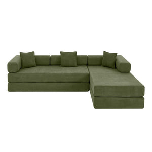 English Elm 108 Inch Corduroy Modular Cloud Sectional Deep Seat Foam Sofa Bed No Assembly Green W1117S00474